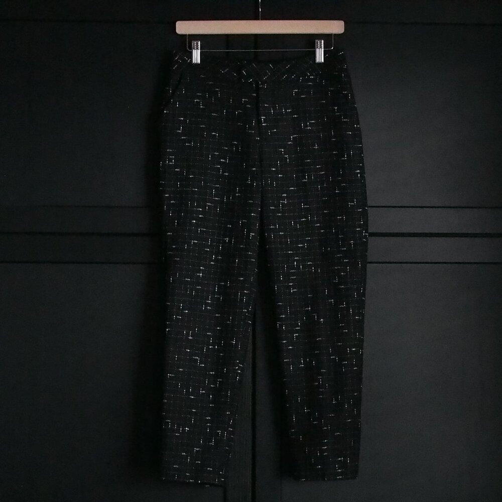 Oak + Fort | Wool Blend, Windowpane, Cropped, Tweed Pants in Black & White